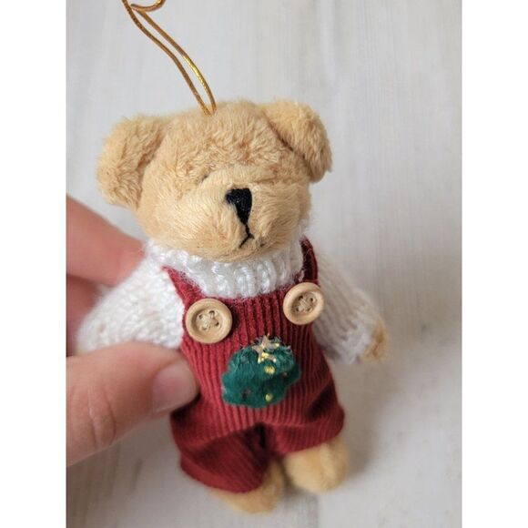 Mini plush overall bear Xmas tree ornament decor - Picture 2 of 6